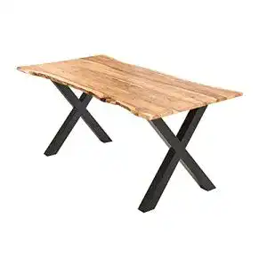 Esstisch mit Baumkante 140×80 cm aus Akazienholz mit X-Gestell