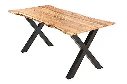 Esstisch mit Baumkante 140×80 cm aus Akazienholz mit X-Gestell