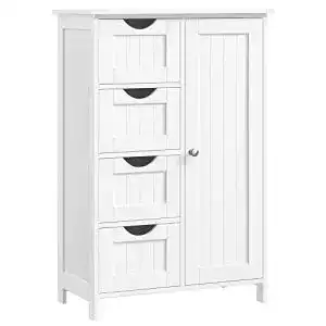 Vasagle Badezimmerschrank aus Holz, schmaler Badschrank mit 4 Schubladen