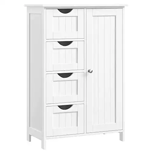 Vasagle Badezimmerschrank aus Holz, schmaler Badschrank mit 4 Schubladen