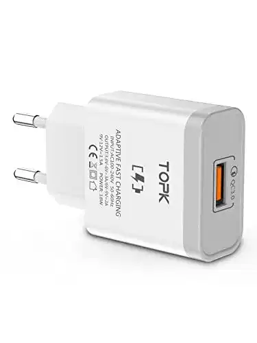 Schnellladegerät für iPhone von TOPK mit USB und Quick Charge 3.0