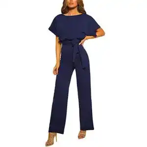Damen Jumpsuit mit langen Ärmeln und O-Ausschnitt