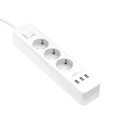 3-fach Steckdosenleiste mit USB-Anschlüssen und Überspannungsschutz