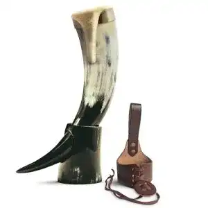 Trinkhorn Norse Tradesman Original 30 cm aus Ochsenhorn mit Hornständer