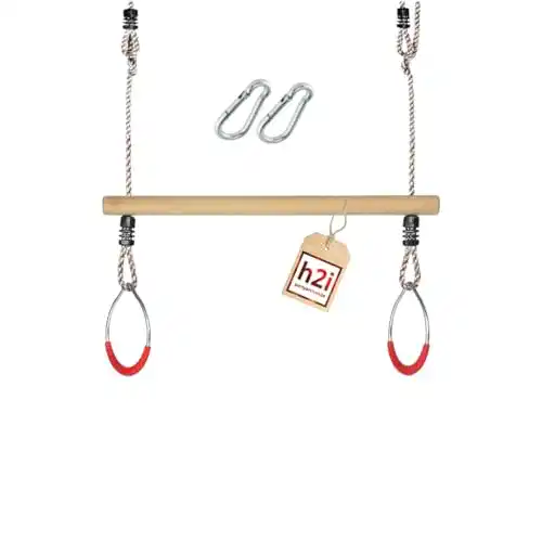 Trapezschaukel H2I mit Turnringen und Trapezstange aus Holz