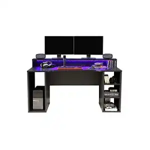 Forte Tezaur Gaming Schreibtisch aus Holzwerkstoff mit LED-Beleuchtung