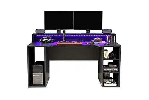 Forte Tezaur Gaming Schreibtisch aus Holzwerkstoff mit LED-Beleuchtung