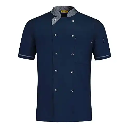 Kochjacke WMOFC für Herren und Damen, Kurzarm, Blau