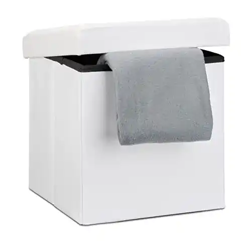 Hocker Relaxdays aus Leder in Weiß, 38 x 38 x 38 cm