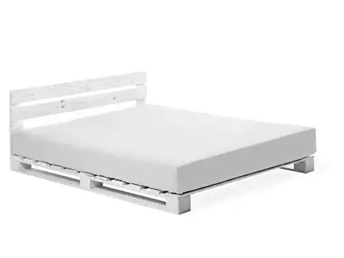 Palettenbett Moebel-Eins Paletti mit Kopfteil aus Massivholz