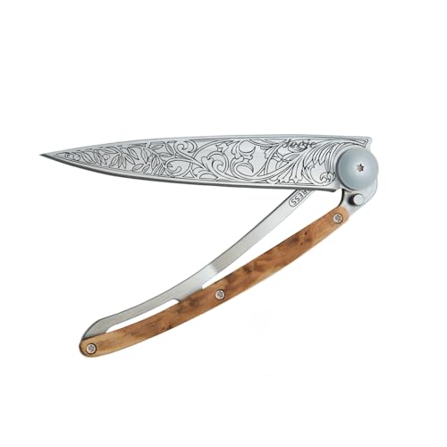 Deejo Klappmesser mit Gürtelclip und Wacholderholzgriff
