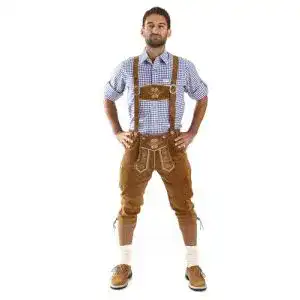 Lederhose Almbock Herren braun mit Hosenträgern und Messertasche