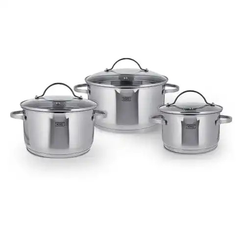 KHG Topfset 3-teilig aus gebürstetem Edelstahl mit Glasdeckeln