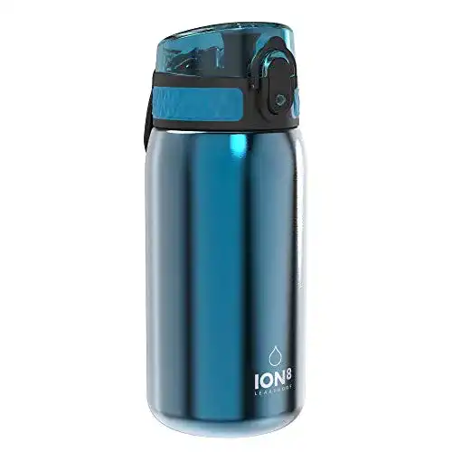 Ion8 Kinder Trinkflasche aus Edelstahl 400ml, plastikfrei und auslaufsicher