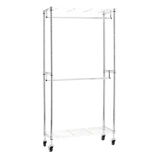 Kleiderständer Amazon Basics Doppel-Kleiderstange mit Rädern