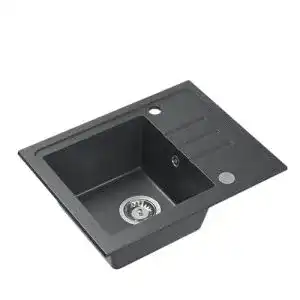 VBChome Granitspüle Schwarz 55 x 44 cm mit Abtropffläche
