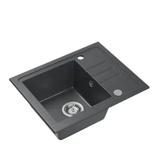 VBChome Granitspüle Schwarz 55 x 44 cm mit Abtropffläche