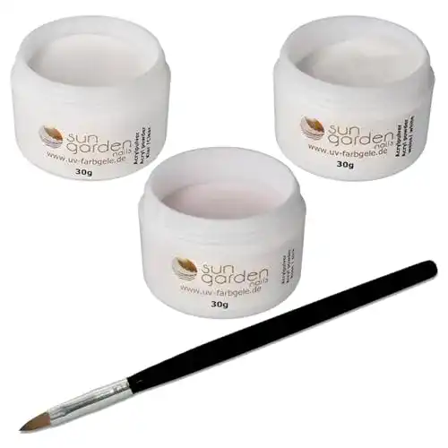 Acrylpulver Sun Garden Nails 3x 30g und Acrylpinsel Set