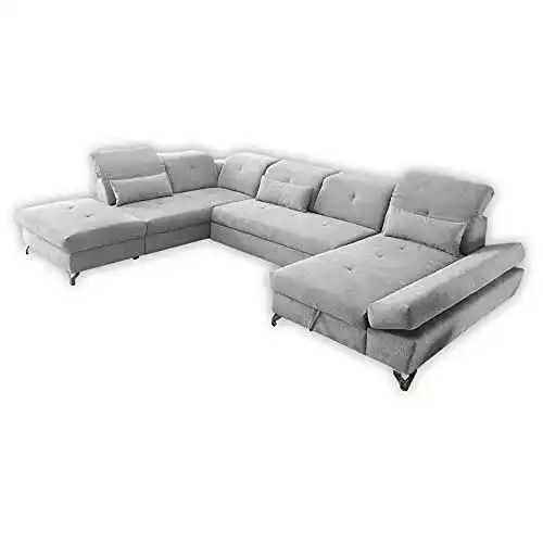 Wohnlandschaft Stella Trading Melfi U-Form mit Stoffbezug in Silber