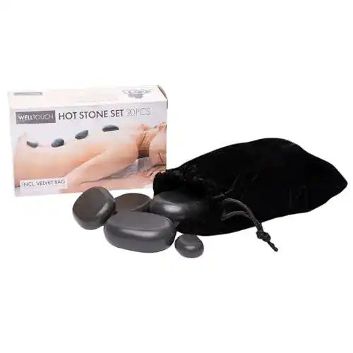 Massagesteine Welltouch Hot Stone Massage Set mit 20 Basaltsteinen