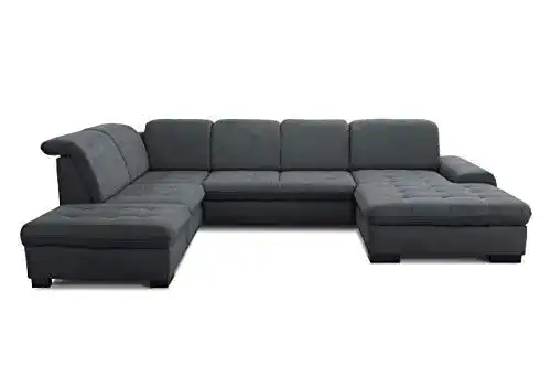 Cavadore Sofa U-Form Lexi mit XXL-Longchair und Bettfunktion