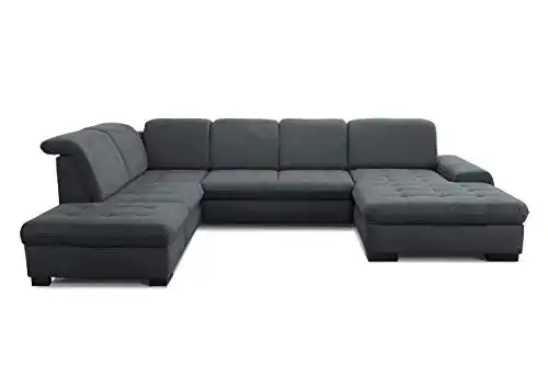 Cavadore Sofa U-Form Lexi mit XXL-Longchair und Bettfunktion