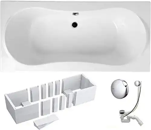 Acryl-Badewanne VBChome 180×80 cm mit Wannenträger und Ablaufgarnitur