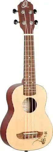 Sopran-Ukulele Ortega Guitars Bonfire Series mit Fichtendecke
