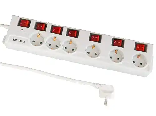 Steckdosenleiste Feintech 6-fach mit USB und Überspannungsschutz