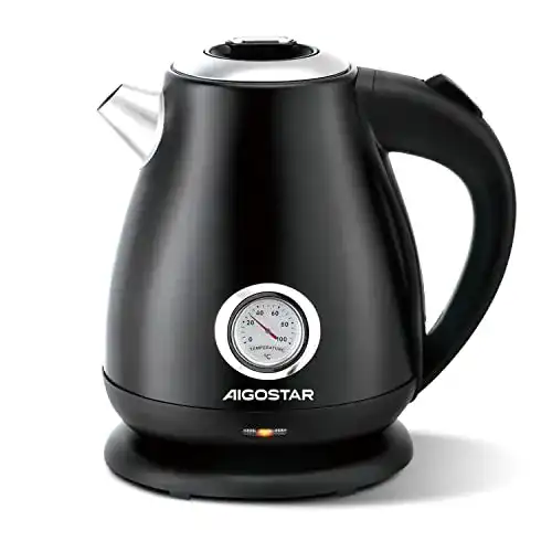 Aigostar Adrian Retro Edelstahl Wasserkocher mit Temperaturanzeige 1,7L