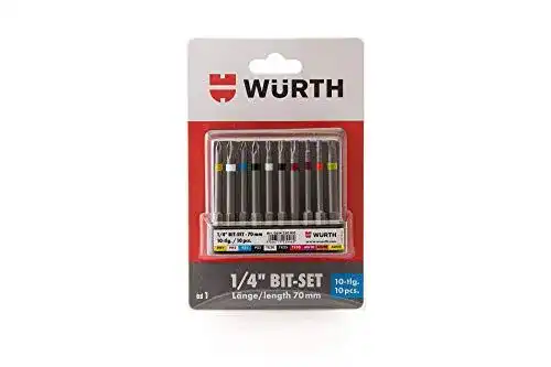 Würth Bit-Sortiment 1/4 Zoll mit Gürtelclip, 10-teiliges Set