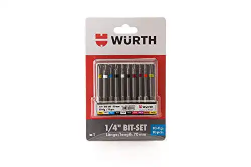 Würth Bit-Sortiment 1/4 Zoll mit Gürtelclip, 10-teiliges Set