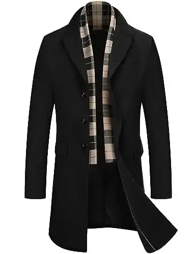 Herren Wintermantel COOFANDY Wollmantel mit abnehmbarem Schal