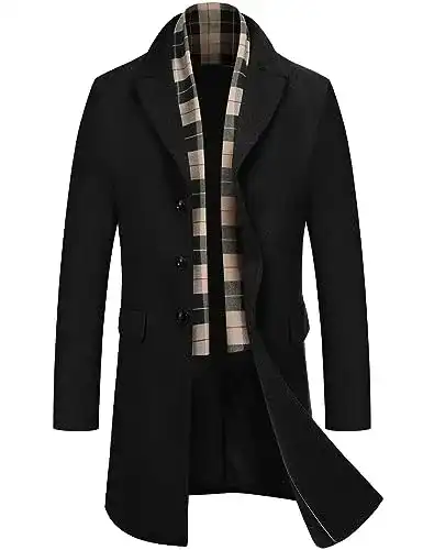Herren Wintermantel COOFANDY Wollmantel mit abnehmbarem Schal