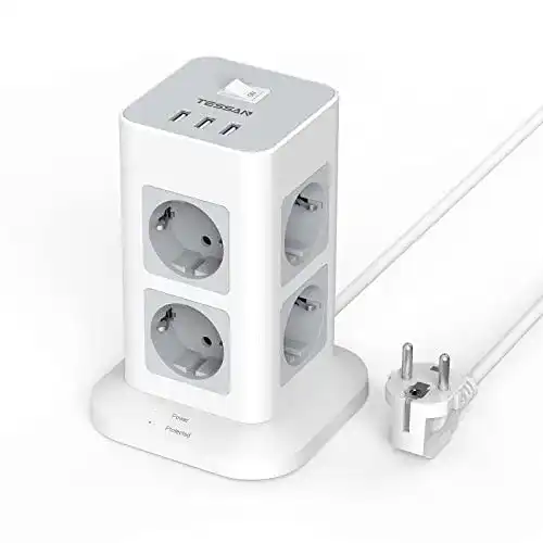 Steckdosenturm TESSAN mit 8 Steckdosen und USB-Anschlüssen