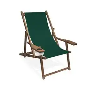 Holz-Liegestuhl mit Armlehne und Getränkehalter von Promo Trade