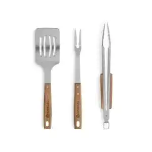 Grillbesteck Set von BURNHARD, 3-teilig, 45 cm, aus Akazienholz und Edelstahl