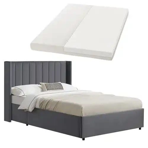 Boxspringbett 120×200 Juskys Polsterbett Savona mit Matratze und Stauraum