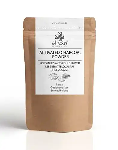 Aktivkohle Pulver von elivan organics für Zahnaufhellung und Detox