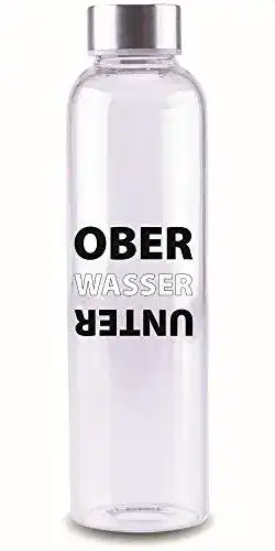 Steuber Trinkflasche aus Glas mit Edelstahlverschluss und Schriftzug