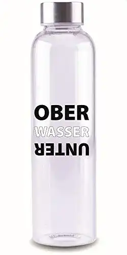 Steuber Trinkflasche aus Glas mit Edelstahlverschluss und Schriftzug