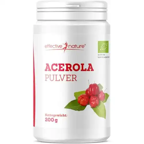 Acerola Pulver Bio, 200 g Hochdosiertes Vitamin C aus der Acerolakirsche