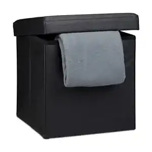 Sitzhocker mit Stauraum aus Kunstleder in Schwarz