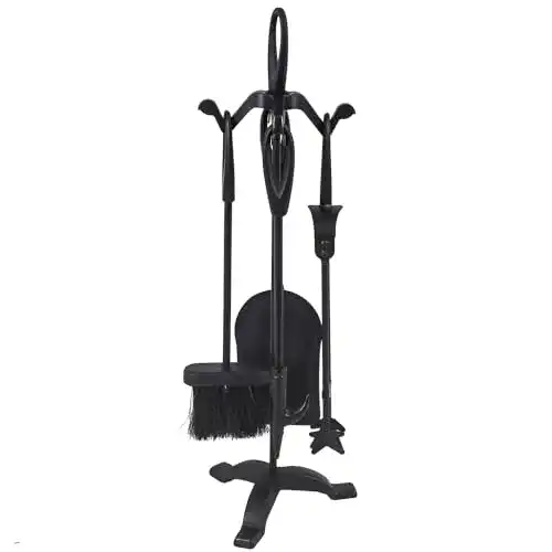 Kaminbesteck JVL Cotswold aus schwarzem Eisen, 5-teiliges Set
