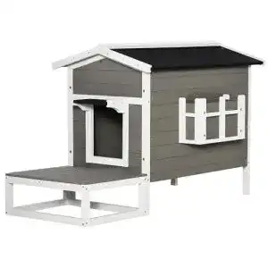 Katzenhaus Outdoor PawHut aus Holz mit Balkon und Terrasse