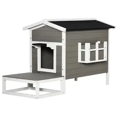 Katzenhaus Outdoor PawHut aus Holz mit Balkon und Terrasse