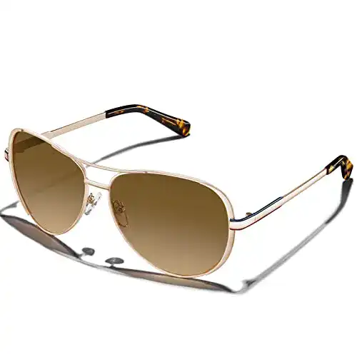 Carfia Damen Pilotenbrille mit UV Schutz und Ledertasche