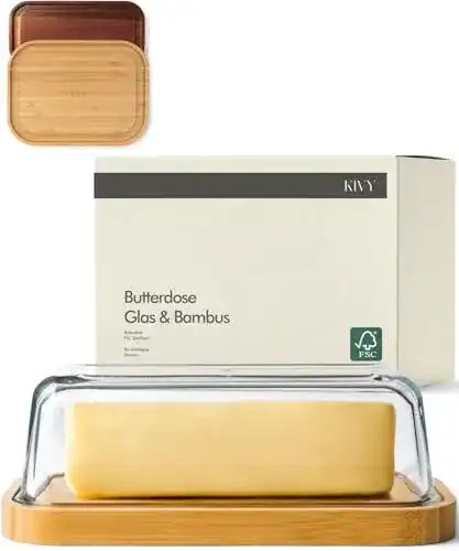 Butterdose KIVY Glas mit Deckel aus Bambus, Butterglocke