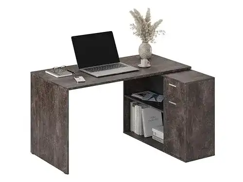 Eckschreibtisch RICOO mit Stauraum in Betonoptik WM083-BG