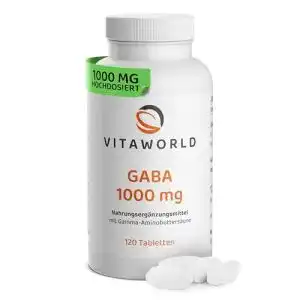 GABA-Kapseln von Vita World mit 1000 mg pro Tag (120 vegane Tabletten)